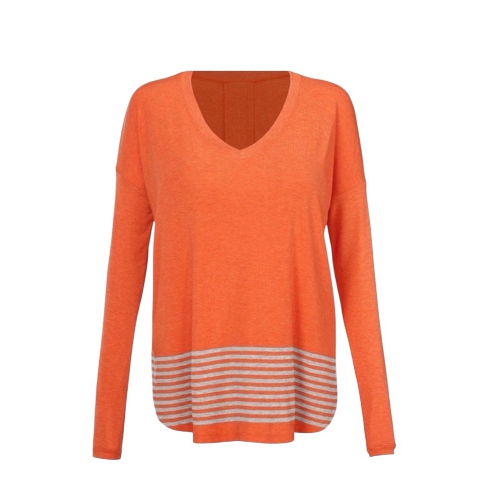 NWOT Cabi Hangout Tee Oversized - Orange with Gray Strips Size XSmall